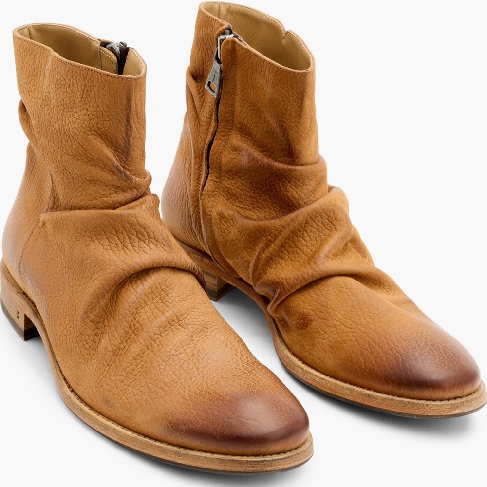 John Varvatos Tan Leather Zip Ankle Boots